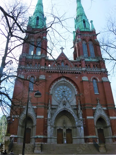 Old red brick church in Helsinki Finland