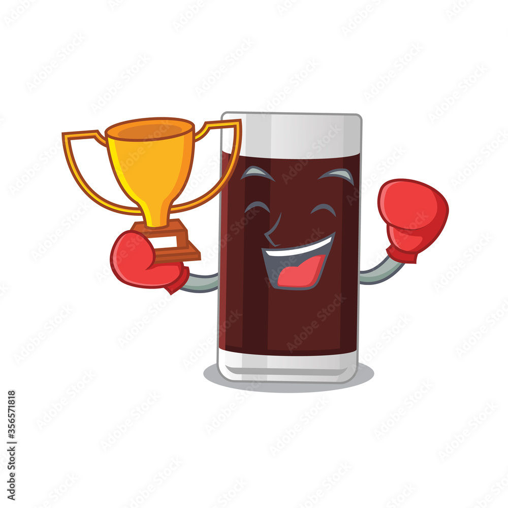 An elegant boxing winner of glass of chocolate caricature design concept