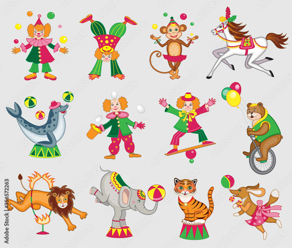 set of cute circus animals (vector illustration) set of cute circus animals (vector illustration)