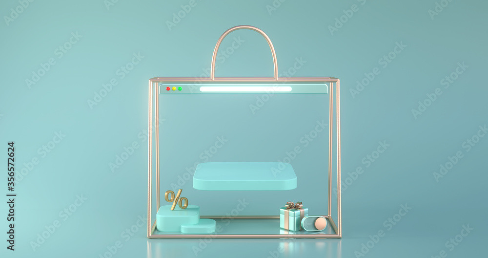Winter shopping concept with a green podium in the bag outline on a pastel green background.3d rendering.
Winter shopping concept with a green podium in the bag outline on a pastel green background.3d rendering.
