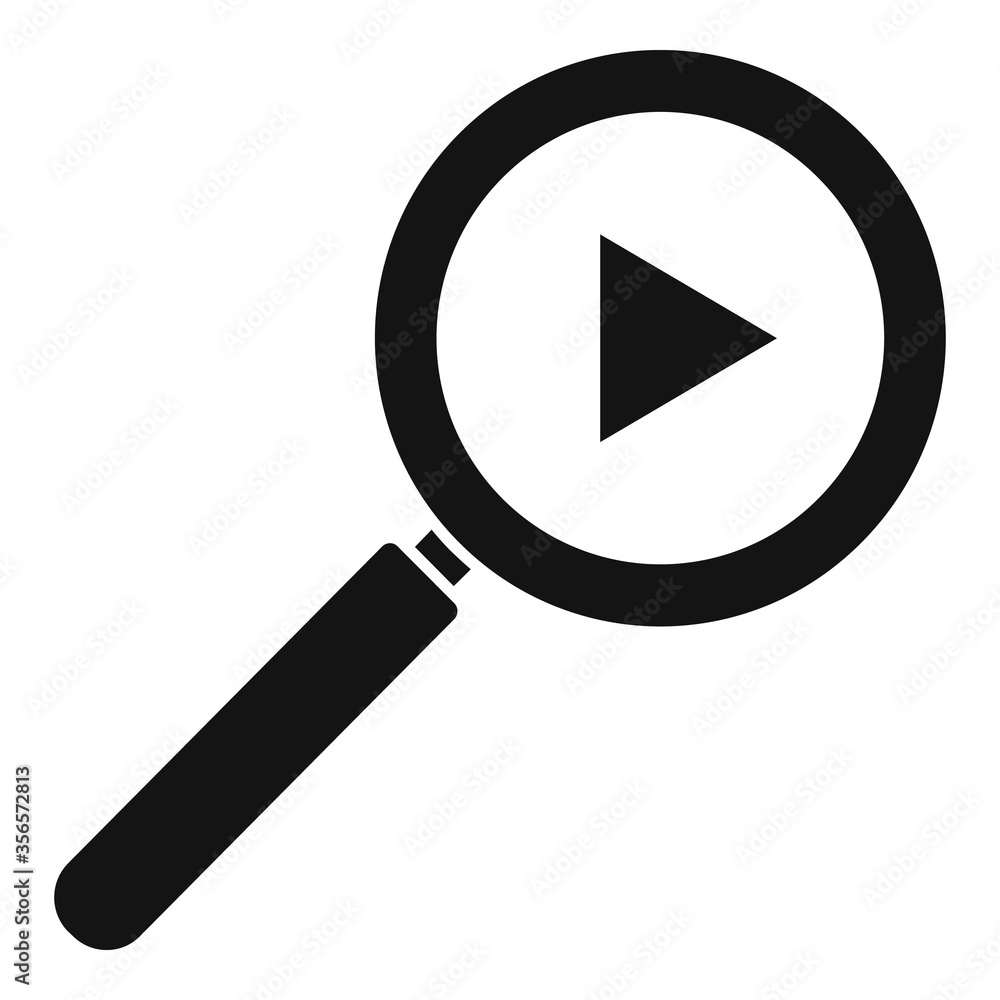Video content magnifier icon. Simple illustration of video content magnifier vector icon for web design isolated on white background Video content magnifier icon. Simple illustration of video content magnifier vector icon for web design isolated on white background