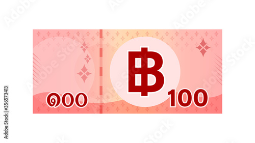 100 baht banknote money thai isolated on white, thai currency one hundred THB, money thailand baht for flat icon style, illustration paper money red with B symbol graphic