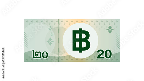 Fotografia, Obraz 20 baht banknote money thai isolated on white, thai currency twenty THB, money t