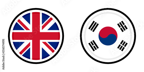 round icons with united kingdom and south korea flags 