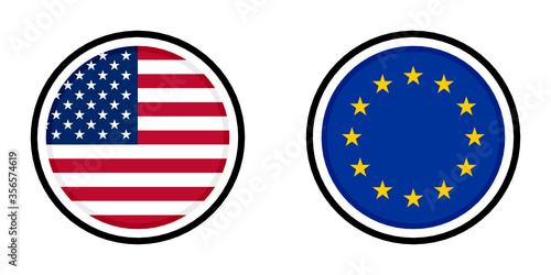 round icons with american and europe flags