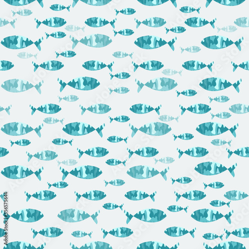 Vector watercolor group of fish under the sea pattern seamless on white background