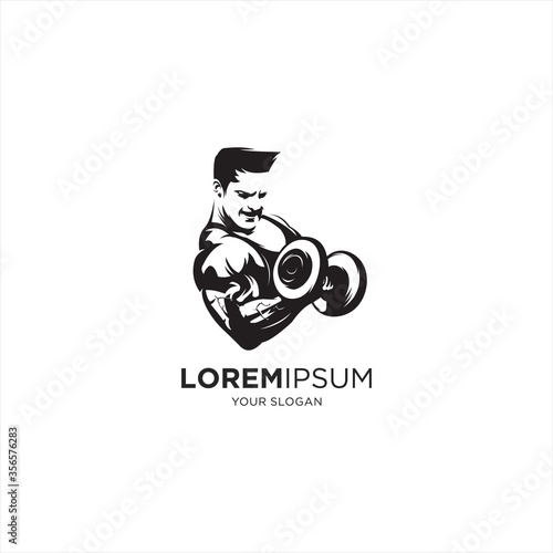 body builder man gym fitness silhouette logo