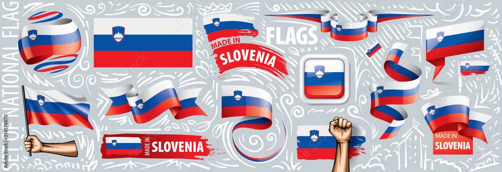 Vector set of the national flag of Slovenia in various creative designs Vector set of the national flag of Slovenia in various creative designs