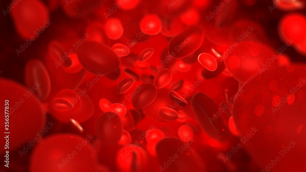 3d abstract red blood cells illustration, scientific or medical or microbiological background