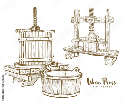 old wine press set vector illustration