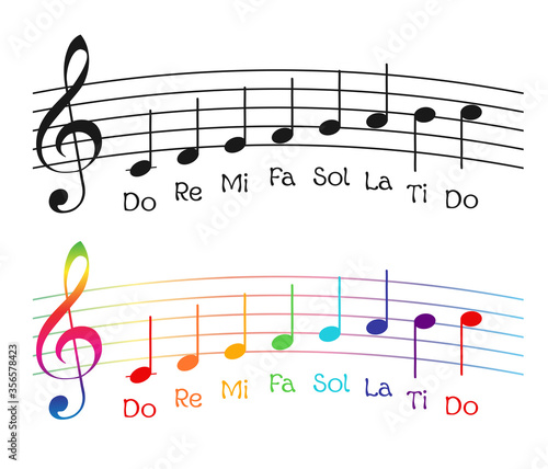 Funny rainbow  gamma with musical notes. vector