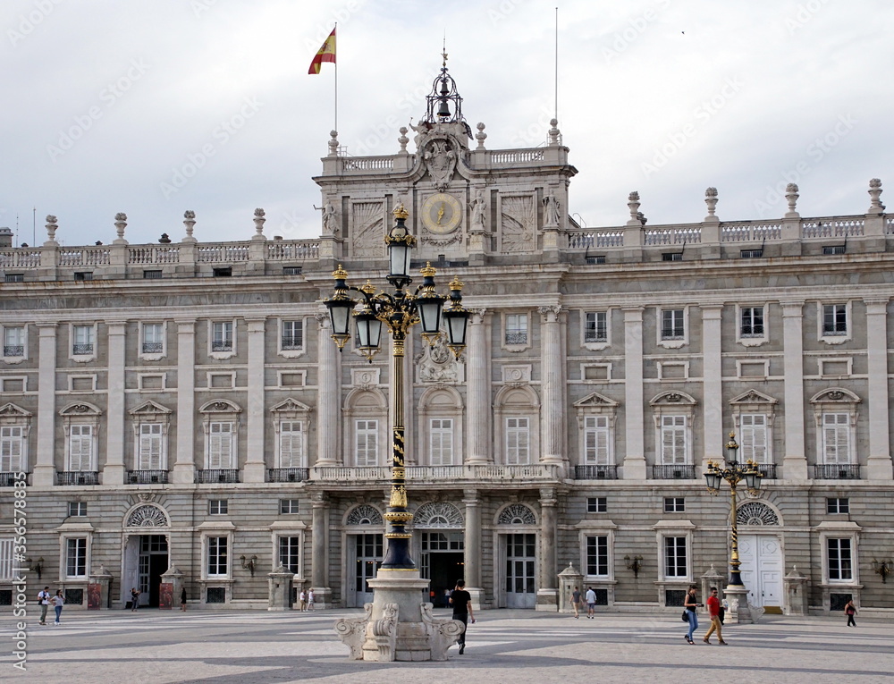 Morning view of the facade of the Royal Palace in Madrid, Spain