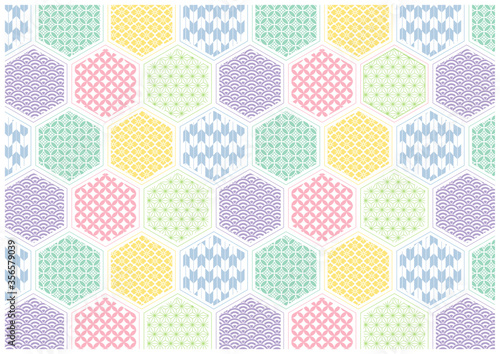 六角形の和模様_カラフル