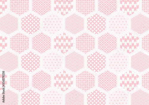 六角形の和模様_ピンク