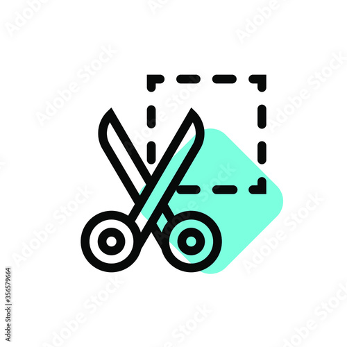 Illustration of scissors cutting a square shape, with a teal fill behind the cut line.