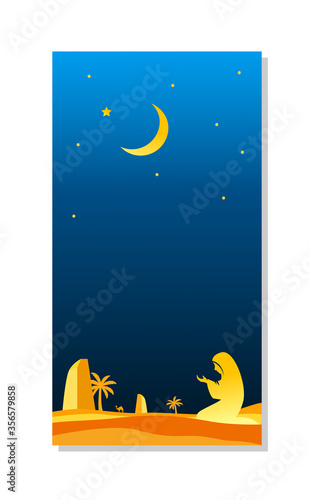 Greeting cards set - Arabian theme with veiled woman - Islamic - Ramadan illustration - Night theme