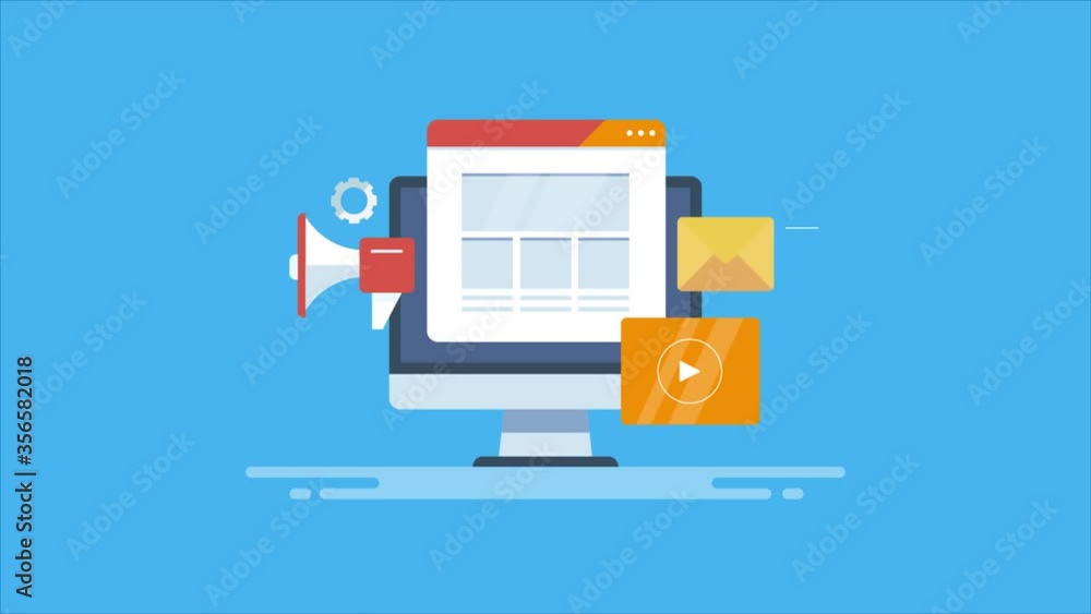 Online business website promotion on social media, digital marketing strategy, video and email marketing concept. 2d animation, video clip. Online business website promotion on social media, digital marketing strategy, video and email marketing concept. 2d animation, video clip.