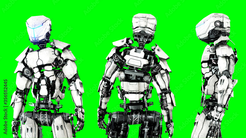 Futuristic robot isolate on green screen. Realistic 3d render. Futuristic robot isolate on green screen. Realistic 3d render.
