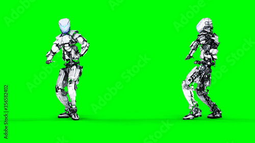 Futuristic robot isolate on green screen. Realistic 3d render.