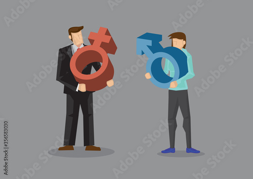 Cartoon Characters with Gender Symbols Vector Illustration
