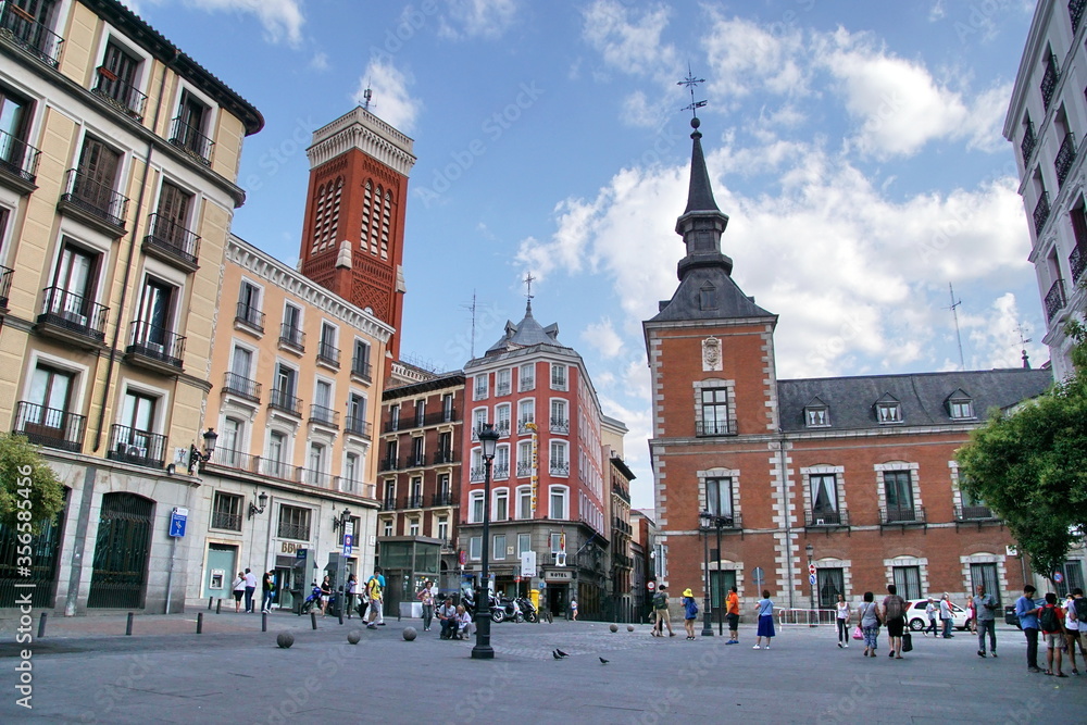Tourists visit famous place Plaza de la Provincia in Madrid