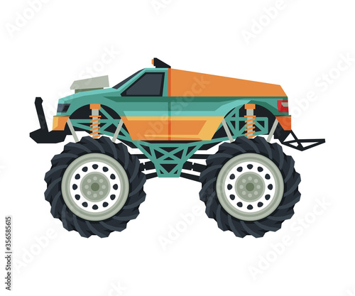 Monster Truck Vehicle, Heavy Car with Large Tires Vector Illustration