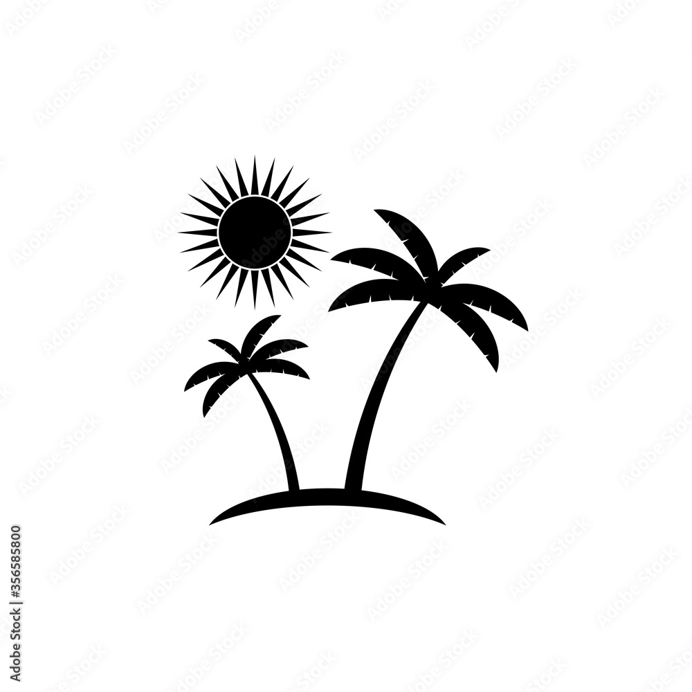 Island with palm trees and sun icon isolated on white background Island with palm trees and sun icon isolated on white background