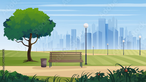Fototapeta Naklejka Na Ścianę i Meble -  Summer city park panorama. Vector illustration.