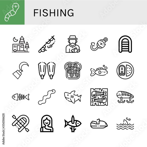 fishing simple icons set