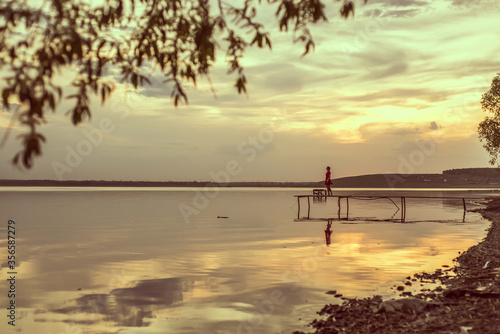 The sunset on the river