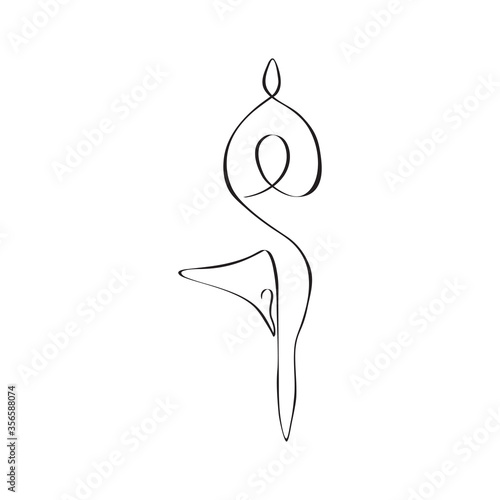 Yoga tree pose one line drawing. Abstract minimalist style. Continuous line art. Vector illustration