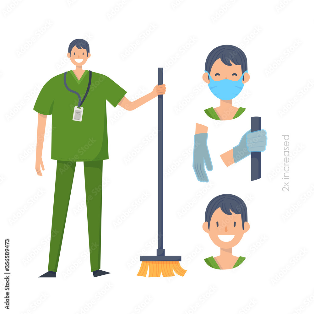 Fototapeta premium Medical orderlies without mask and in mask. Medical workers on a white. Hospital staff. Vector illustration in a flat style. Trendy people.