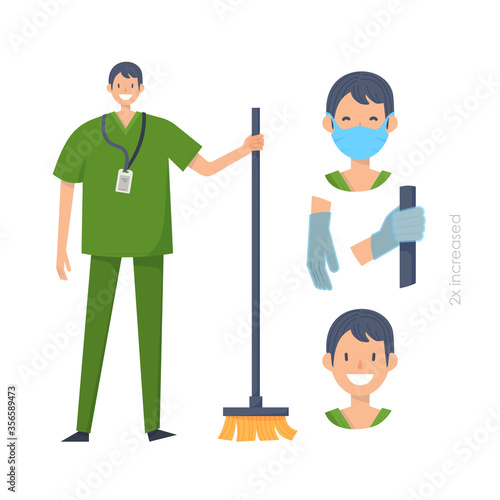 Medical orderlies without mask and in mask. Medical workers on a white. Hospital staff. Vector illustration in a flat style. Trendy people.