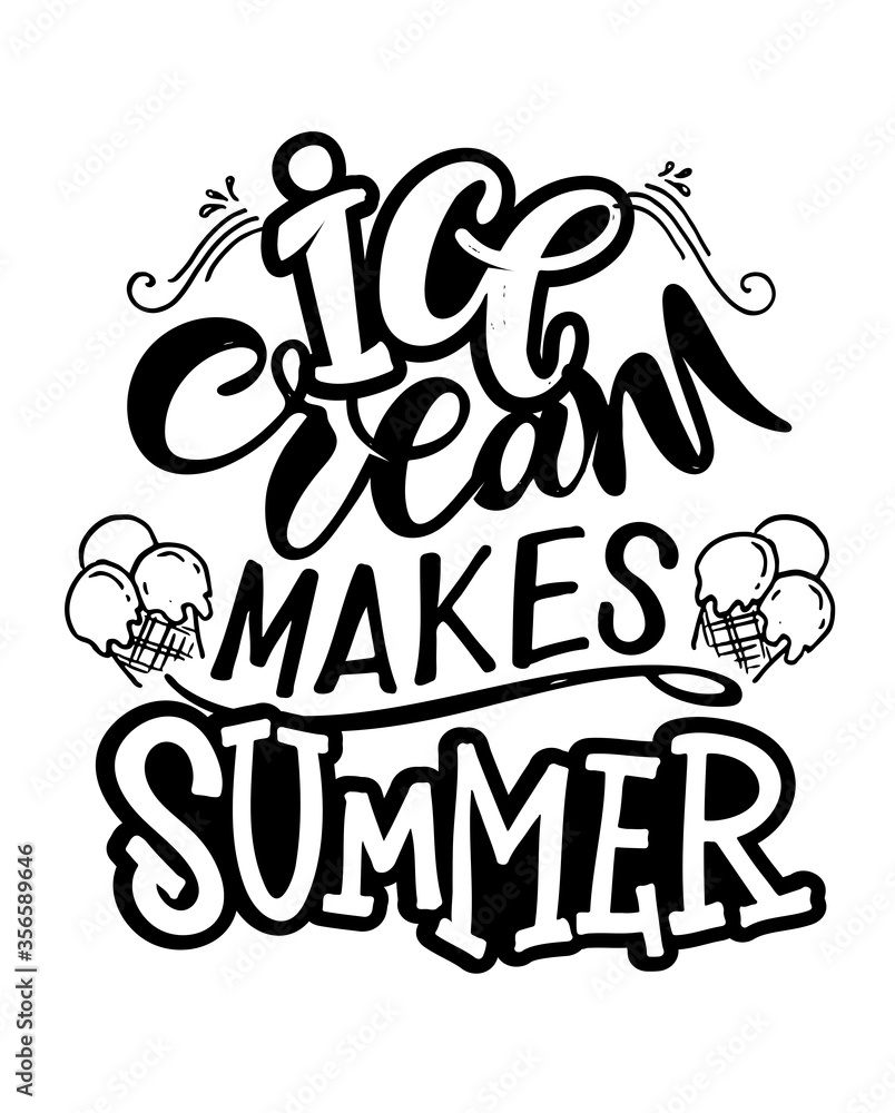 Lettering poster about hot summer and cool ice cream. Ice cream label. Motivation lettering quote - template design for poster, banner, art, t-shirt design. 