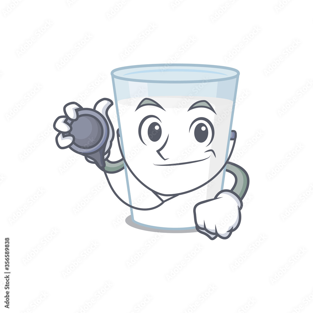 Smiley doctor cartoon character of glass of milk with tools Smiley doctor cartoon character of glass of milk with tools