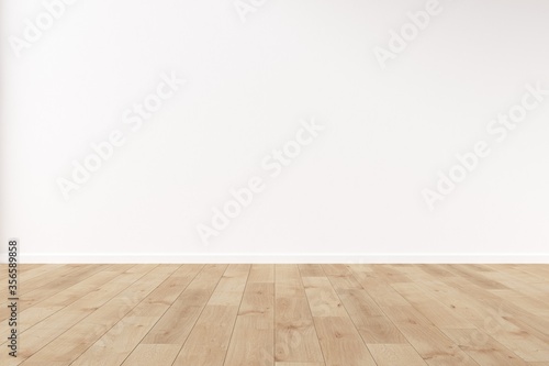 Blank wall mockup with wooden floor. 3d illustration. photo