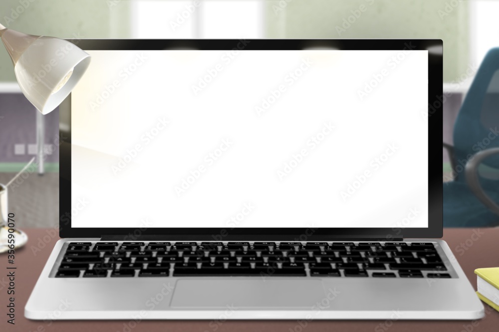 Fototapeta premium communication mock up made from real photography - notebook in the office with blank empty screen