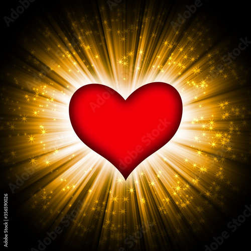 red heart with rays on a black