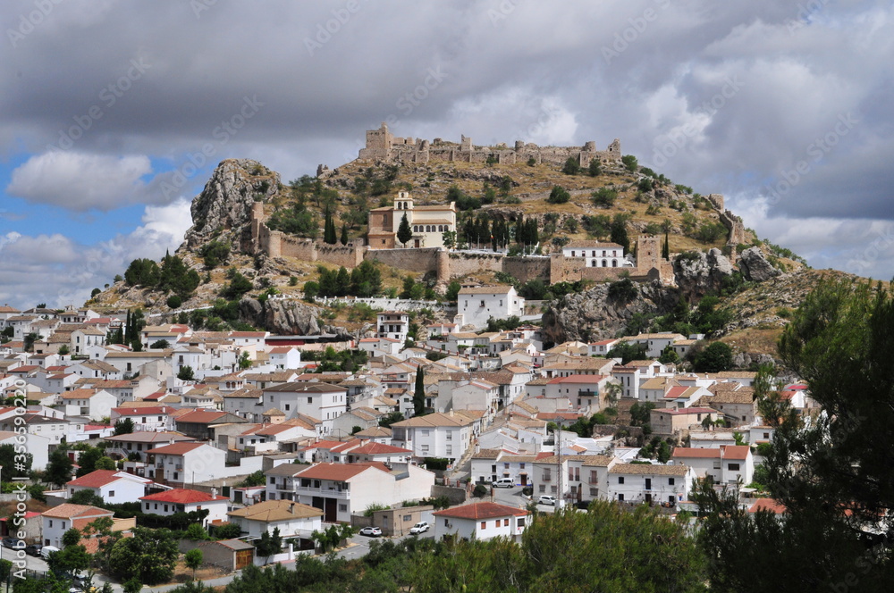 Panoramic view on Moclín Alcazaba-Fortress, last islamic Nasrid stronghold in the north of Granada, before capitulation in 1492, Andalusia, Spain
