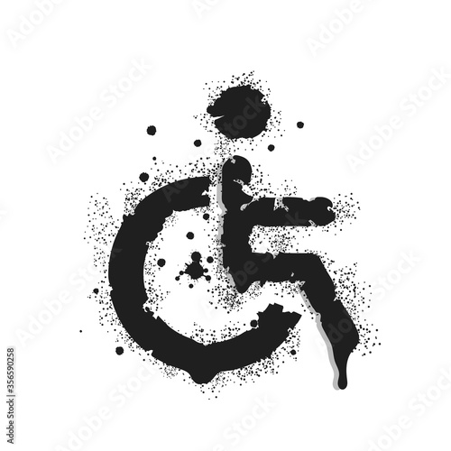 Vector graffiti Disabled Handicap Icon sprayed with leak in black over white. Design street art.