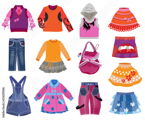 collection of children's clothes isolated on white background (vector illustration)