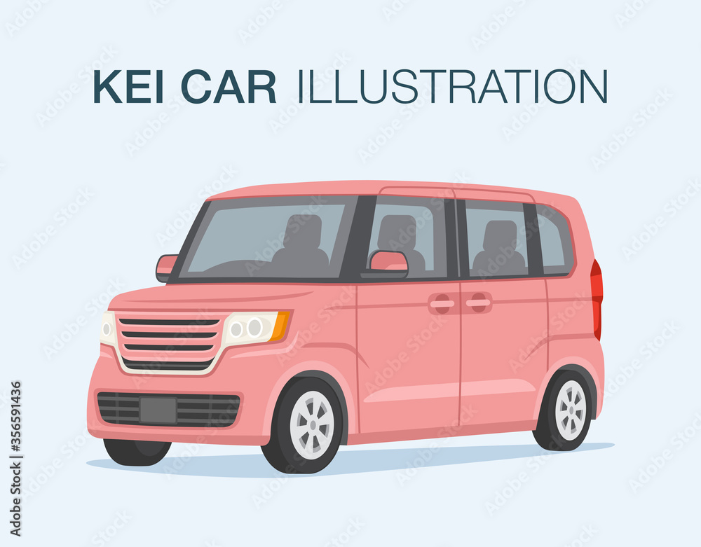 Small pink japanese kei car. Flat vector illustration.