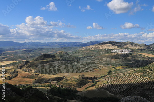 Andalusian landscape, olive- and almond-trees, near Moclín, Montes de Granada, Spain