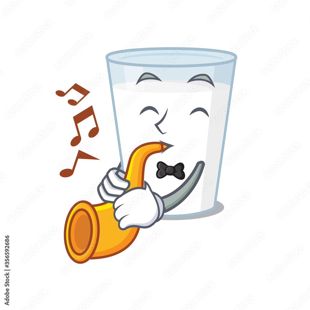 Glass of milk musician of cartoon design playing a trumpet Glass of milk musician of cartoon design playing a trumpet