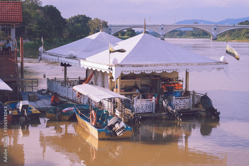 A boat parking beside the riverbanl of  kuala kangsar  Malaysia.