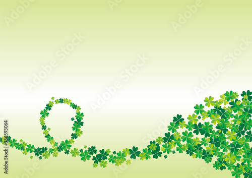 幸運のシンボル四つ葉のクローバーのイラストで構成された背景｜ウェーブするクローバー｜St. Patrick's Day