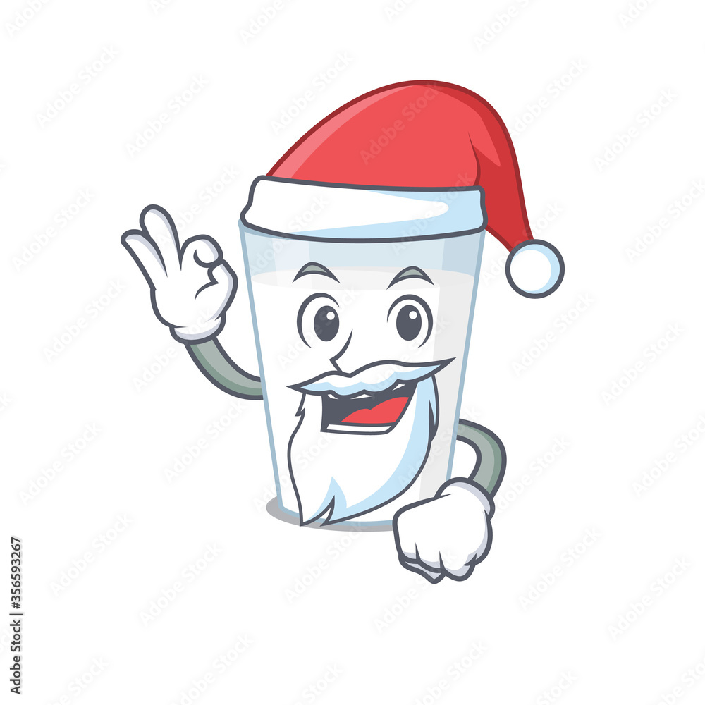 cartoon character of glass of milk Santa having cute ok finger cartoon character of glass of milk Santa having cute ok finger