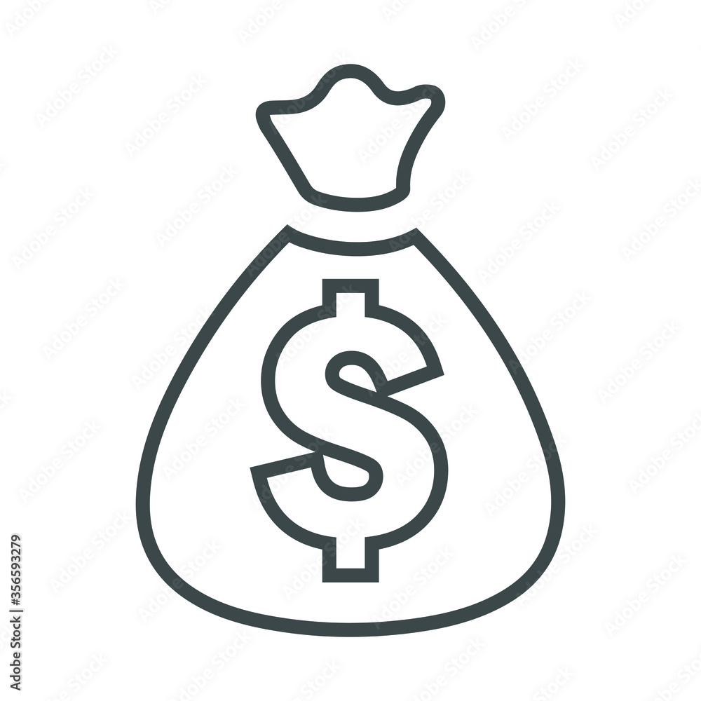 Dollar bag outline vector, save money, investment line icon Dollar bag outline vector, save money, investment line icon
