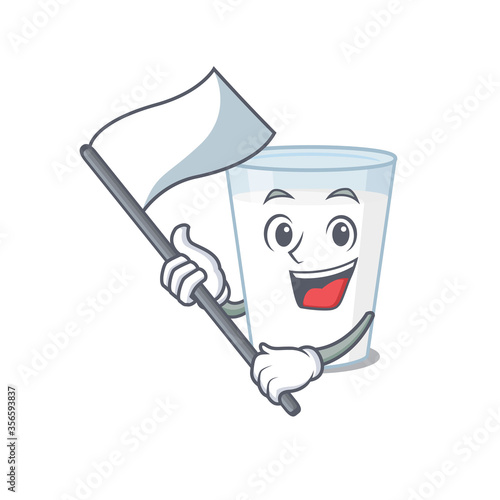 A heroic glass of milk mascot character design with white flag