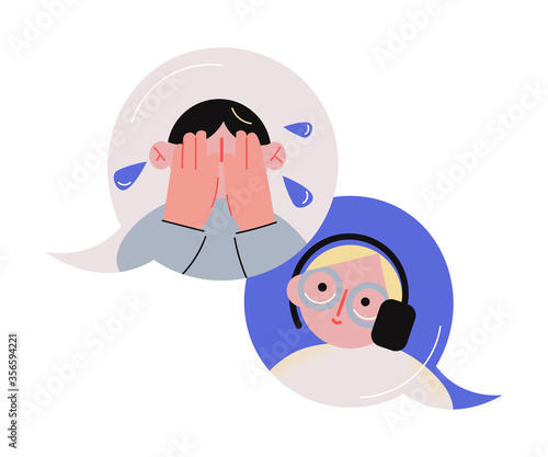 Specialist doctor giving psychological help online dor crying man
